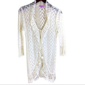 Knit Cream Cardigan Lace Cover-up Sweater